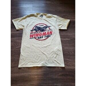 Surf Style "Wingman" Top Gun Styled Yellow Short Sleeved Graphic Tee - Medium
